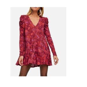 People Scarlet Red Hello Lover Ruched Sleeve Tunic